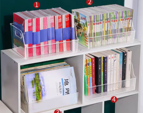 转卖亚克力书本收纳盒共4个 透明储物整理箱...