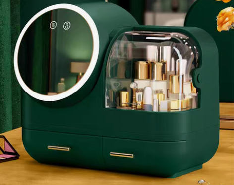 转卖佳帮手化妆收纳盒防尘带镜一体桌面梳妆台...