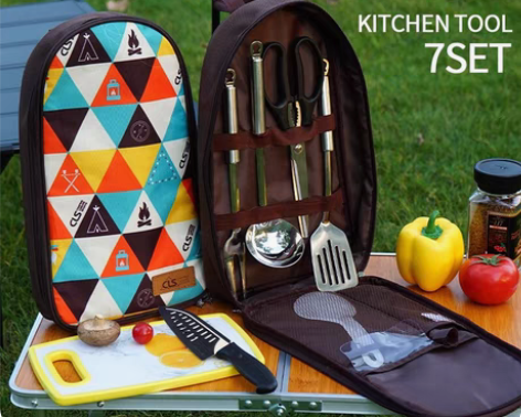 包邮户外炊具8件套装野营厨具便携不锈钢餐具...