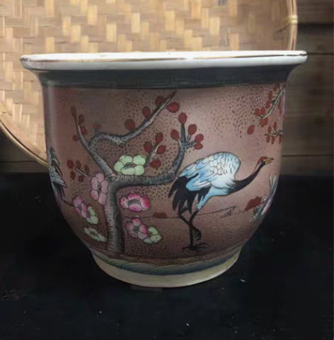 包邮(精品)手绘鹤盆 七十年代老手绘老釉色...