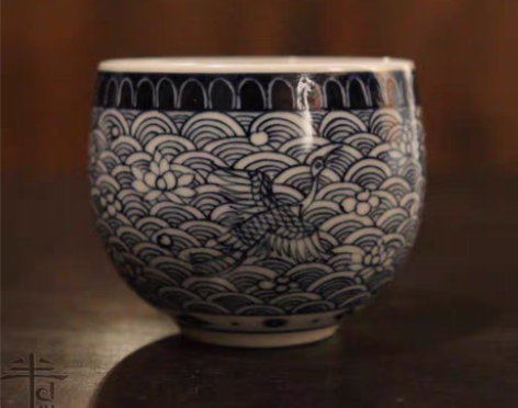 包邮全新等于堂柴烧手绘主人杯 青花 一手货...