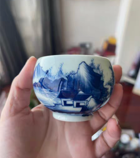 包邮京德珍藏 康熙山水圆融鼓式杯，非常少见...