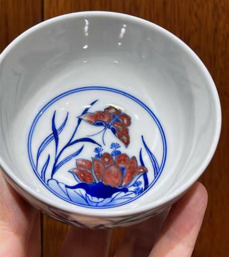 包邮景德镇一溪山房青花釉里红内外画主人杯容...