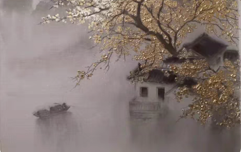 包邮原创画面，纯手绘+浮雕+金箔，有喜欢的...