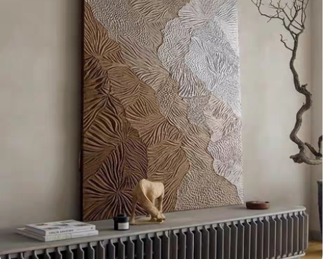 侘寂风手绘油画抽象肌理画大幅客厅装饰画沙发...