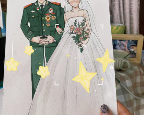 包邮婚礼请柬封面水彩手绘、军婚婚礼等 感兴...