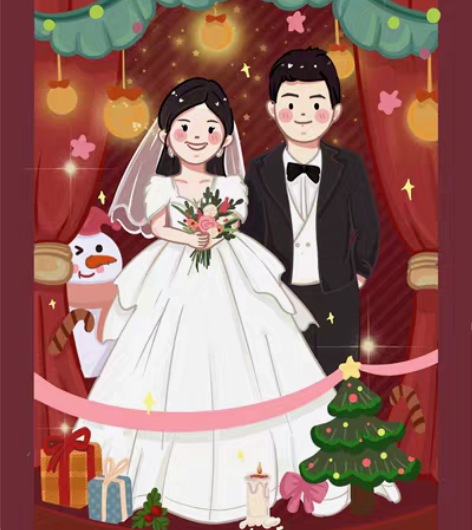 手绘婚礼请柬 插画风格 可定制婚礼请柬主卡...