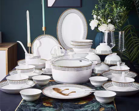 包邮景德镇陶瓷餐具骨瓷碗碟套装家用轻奢欧式...