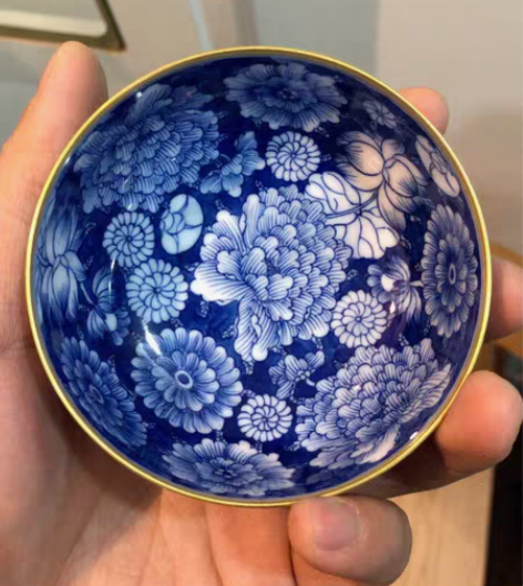 顶级反青花描金 主人杯 手绘柴烧 描金¥1...