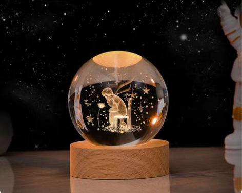 发光水晶球摆件卧室桌面小夜灯装饰品情侣学生...