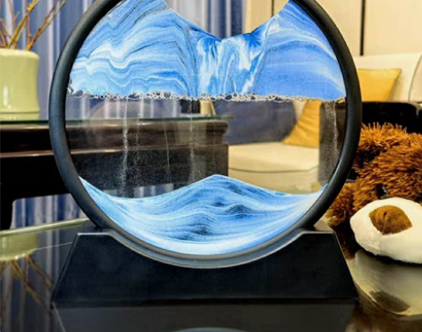 包邮全新3D山水流沙画圆形动态沙漏贺乔迁开...