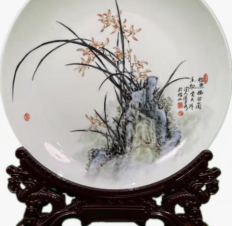 包邮景德镇陶瓷名家陆如作品，兰花盘，30....