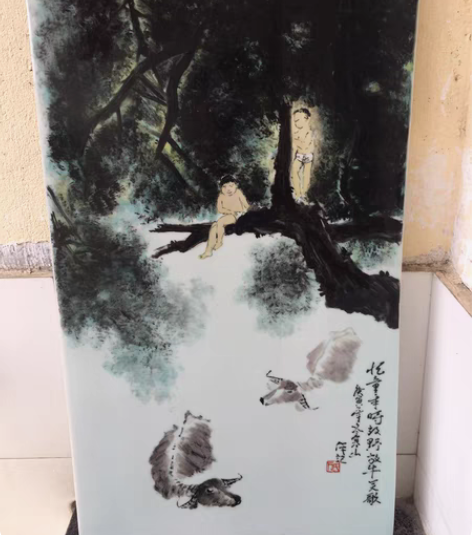 包邮景德镇手绘新彩牧童瓷板挂画 装饰画 高...