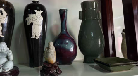 景德镇陶瓷花瓶 窑变红釉花器 书房居家桌面...