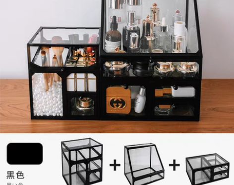 转卖樱居 网红玻璃化妆品收纳盒防尘口红化妆...