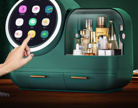 转卖化妆品收纳盒带镜子一体桌面整理梳妆台大...