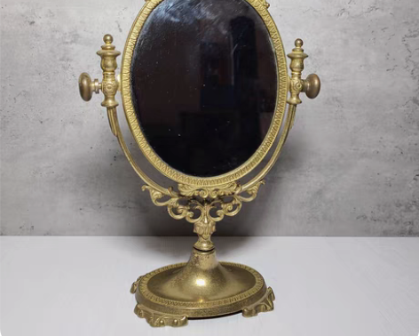 包邮西洋铜镜，高27cm，岁月痕迹，鎏金有...