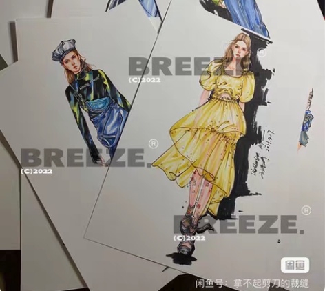 包邮代画服装效果图，考研定稿 时装画效果图...