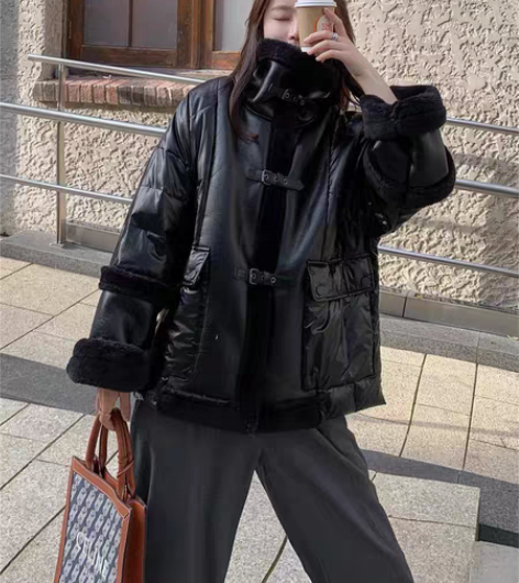 包邮pu皮衣羽绒服女ins潮冬季2021年...