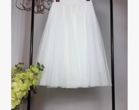 转卖白色网纱半身裙中长款女甜美高腰a字裙纱...