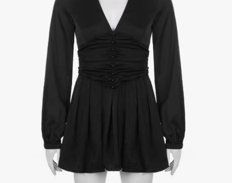 转卖OM潮人馆 欧美风性感深V收腰褶皱连衣...