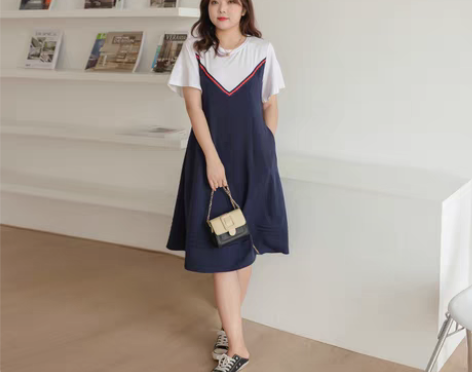 转卖大码女装连衣裙夏假两件拼接A字高级感小...