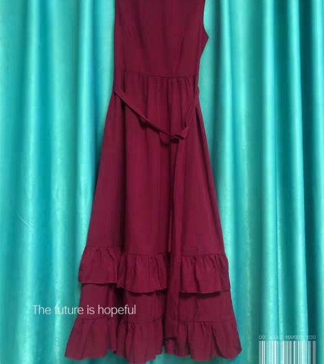 包邮法式深酒红色宫廷风女郎荷叶大摆裙、疫情...