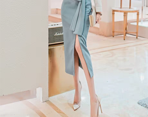 转卖开叉绑带半身裙OL不对称中长裙A字裙春...