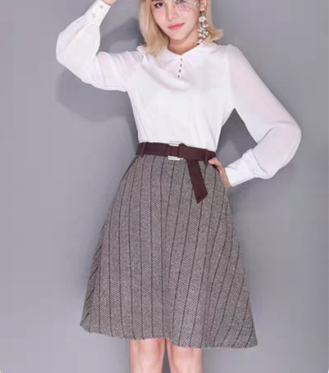2019韩国秋冬格纹高腰半身裙女学生复古风...