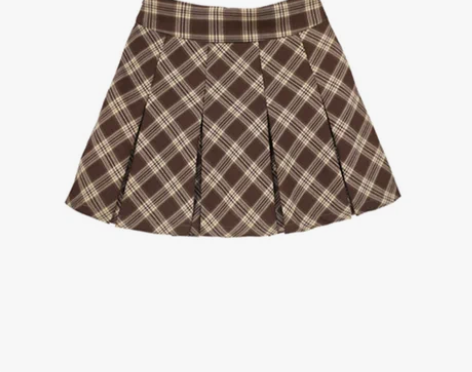 转卖美式复古辣妹咖色格子百褶裙女秋季高腰显...