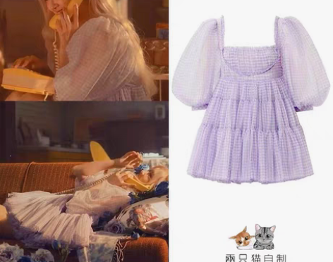 转卖朴彩英rose同款雪纺蓬蓬裙紫色仙女泡...