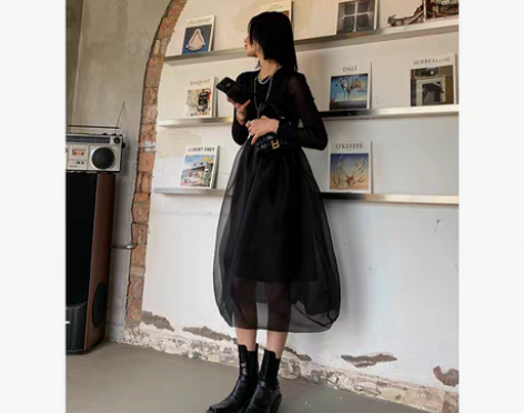 转卖JCCC影子网纱连衣裙女春夏收腰修身显...