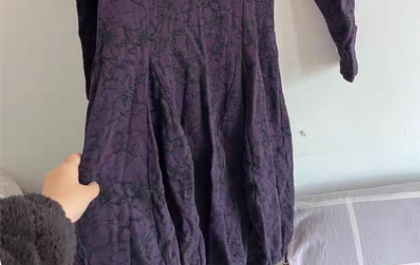 vintage古着复古 羊腿袖花苞裙植绒羊...