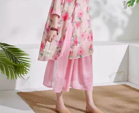 包邮莎韵诗2022夏季新款甜美印花中国风禅...