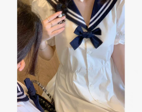 转卖鹿阿姨卓叔叔◆法式文艺海军领学院风连衣...