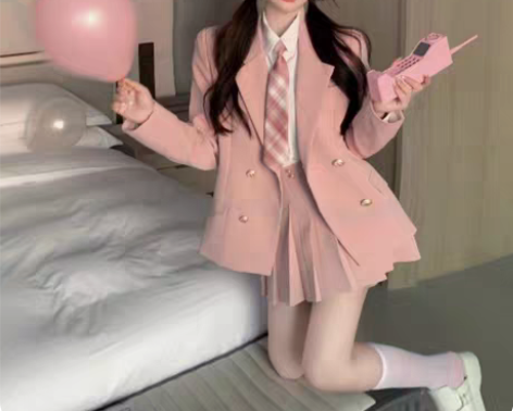 包邮纯欲系少女学院风套装JK制服西装短外套...