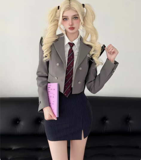 小悠悠yoyo 学院风韩系制服短款西装外套...
