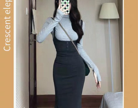 转卖【狂欢价】长袖吊带连衣裙女秋冬季202...