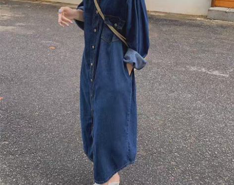 转卖牛仔衬衫裙女春秋新款复古宽松显瘦慵懒风...