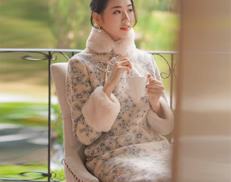 转卖羊毛呢改良旗袍女冬天中国风复古修身中长...