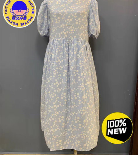 包邮田园小清新，法式复古棉布印花连衣裙 泡...