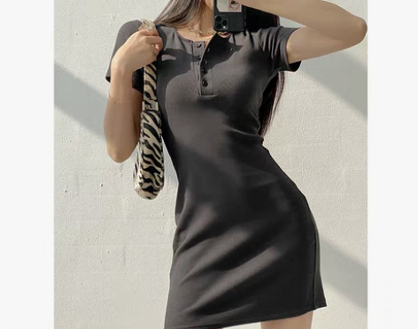 转卖性感辣妹风圆领包臀打底短裙女夏短袖针织...