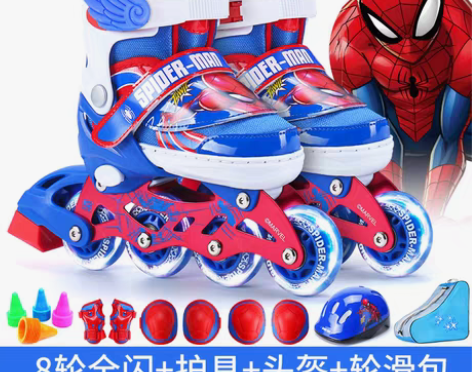 转卖迪士尼溜冰鞋儿童全套装蜘蛛侠中大童男童...