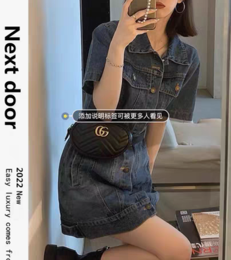 夏季复古牛仔连衣裙女小个子短裙港风设计高级...