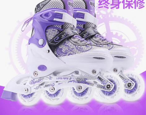 转卖紫色闪光溜冰鞋成人女生旱冰鞋中大童直排...
