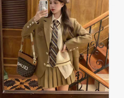 转卖学院风西装套装英伦风西服马甲百褶裙贵族...