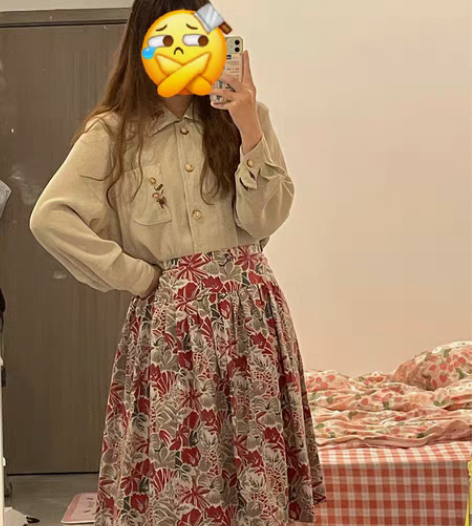 vintage 复古热带风半身百褶伞裙 港...