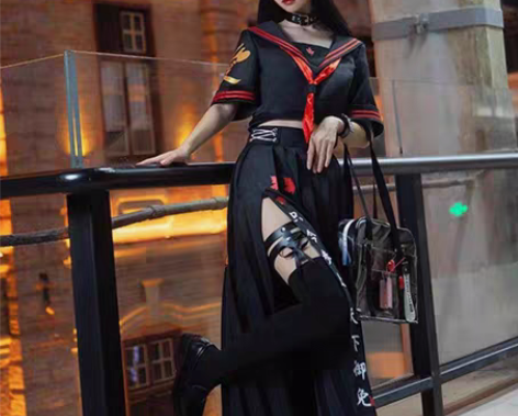 包邮鬼女红叶返校cos 秀琴家衣服l 黑长...