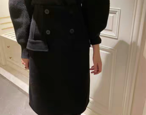 转卖100羊毛 超高腰设计 双面羊毛呢半身...