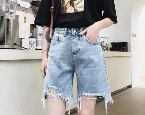 转卖牛仔五分裤女夏2021新款春装高腰宽松...